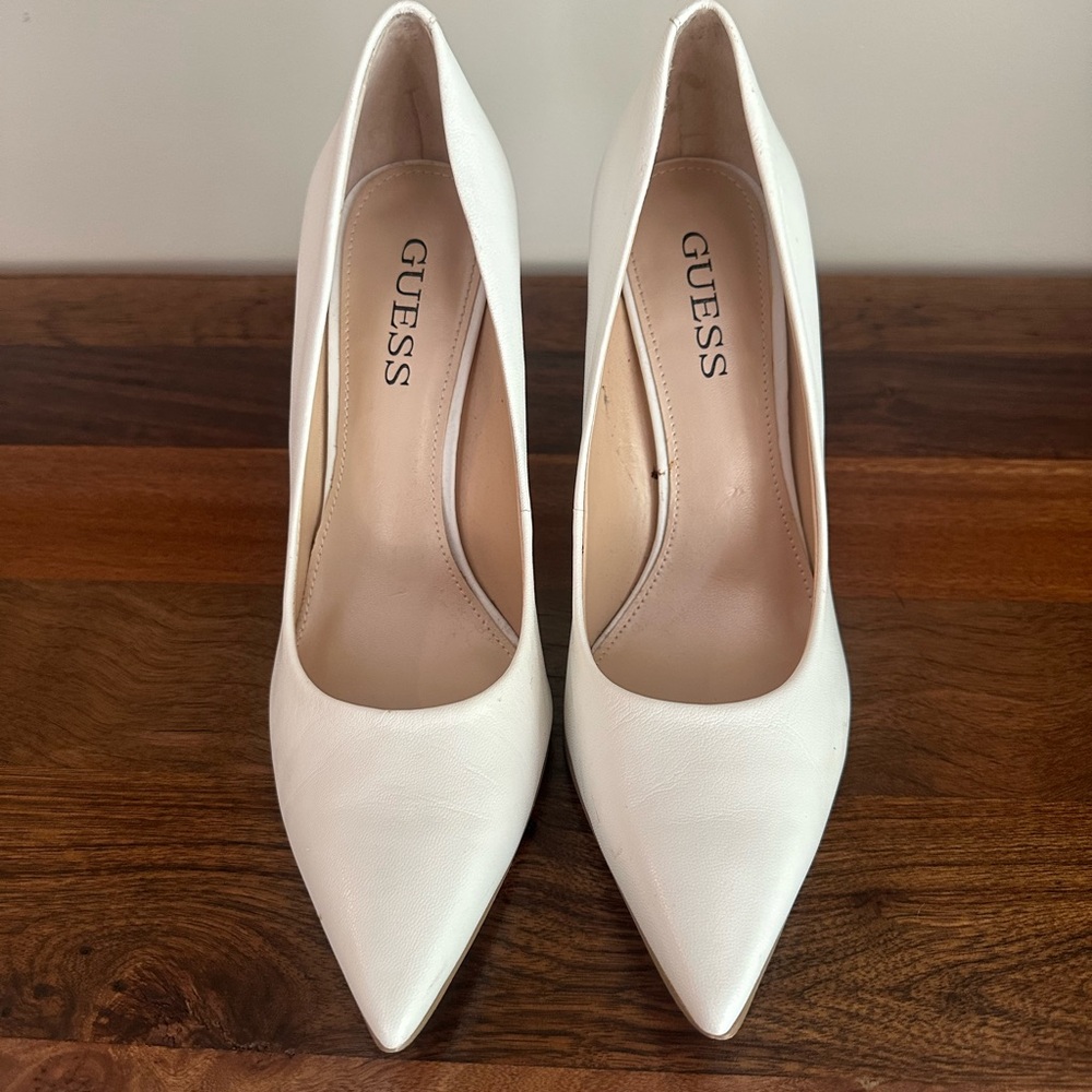 GUESS White Pointed Toe Heels